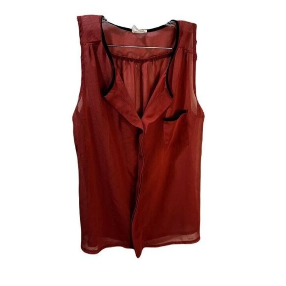 Cozy Woven‎ Plain Sheer Sleeveless Blouse Large